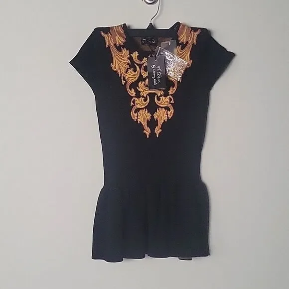 NWT Torn Ronny Kobo XS Baroque Vivienne Peplum Sweater Top Coquette Goth Black - Picture 3 of 10